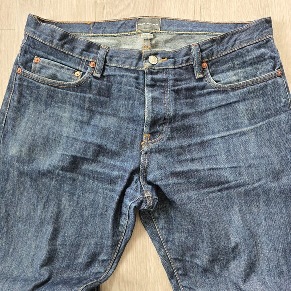 Club Monaco | dark wash denim button-fly straight leg jeans | MENS 34" - Picture 2 of 10